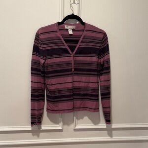 Jones New York Essentials Cardigan Size Medium Purple Mauve Striped Silk Blend